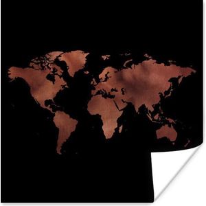 Muurdecoratie - Wereldkaart - Schaduw - Bruin - 50x50 cm - Poster