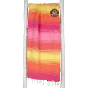 ZusenZomer grote hamamdoek strandlaken XXL CASAD - 200x200 - katoen - strepen - roze, geel oranje