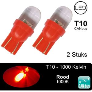 (Set 2 stuks) T10 Led Lampen Rood 1000K CANbus 5W5 | 290 Lumen | Type T10290-R | W5W | Led Signal Light | 12V | 168 | 194 | 2x | Stadslicht | 1SMD | 1000 | Kelvin | Autolampen | Car licht | Lamp |
