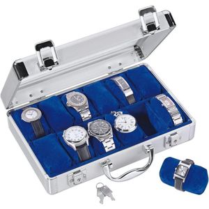 ALU Horloge Opbergdoos voor Heren - 12 Horloges Juwelenhouder in lichtgrijs fluweel - Afsluitbaar met glazen deksel - Uitneembaar horlogekussen
