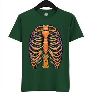 Pumpkin Bones - Halloween Ribbenkast Dames / Heren Unisex T-shirt - Grappig Kostuum Shirt Idee Voor Volwassenen - T-Shirt - Unisex - Bottle Groen - Maat XXL