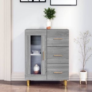 The Living Store Dressoir Classic Grey Oak 69.5 x 34 x 90 cm - met glazen deur