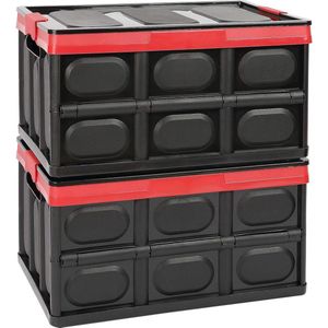 Pack of 2 Foldable Storage Containers with Lid, Plastic Folding Box, Transport Box, Container, 30 L Storage Container for Clothes, Books, Snack, Storage Boxes, Shelf Baskets, Storage Box - Black
