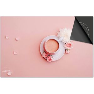 Inductie beschermer 78x52 - afdekplaat inductie mat - Dietrix Kookplaat beschermer - DELUXE - Koffie en Chocola - Roze Koffie en bloem