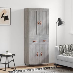 The Living Store Hoge Kast - Dressoir en Opzetkast - Grijs Sonoma Eiken - 69.5 x 34 x 180 cm