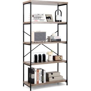 COSTWAY Boekenkast met 5 niveaus, staand rek met metalen frame, vrijstaand rek, kantoorrek voor woonkamer, slaapkamer, werkkamer, 79 x 35 x 160 cm, industrieel design (reizen)