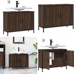 vidaXL Wastafelkast 80x30x60 cm bewerkt hout bruin eikenkleurig - Badkamer Wastafelkast - Badkamer Wastafelkasten - Wastafelkast - Badkamer Wastafel Kast