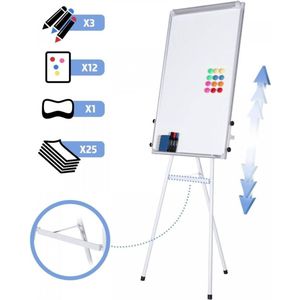 Whiteboard - in hoogte verstelbaar - incl. 12 magneten - 3 markers