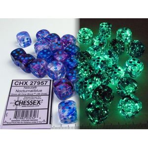 Chessex Nevel nacht/blauw Luminary D6 12mm Dobbelsteen Set (36 stuks)