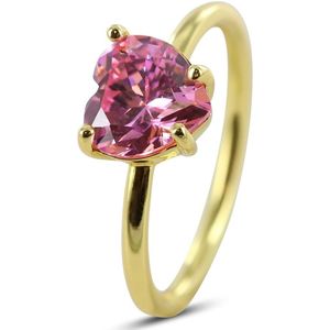 Silventi 9SIL-22559 Zilveren Ring - Dames - Zirkonia - Hartje - 8 mm - Licht Roze - Maat 54 - 1,76 mm - Zilver - Gold Plated (Verguld/Goud op Zilver)