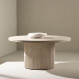 Nest living Nohr Ronde Salontafel Beige - Hout - Modern - Ronde Bijzettafel - Scandinavisch - Natuursteenlook Ø 80 cm