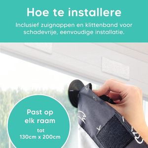 Verduisteringsgordijn met Klittenband & Zuignappen - Zonder Boren - Verstelbaar 130 x 200cm – Blackout Curtain Verduisteringsstof Zelfklevend Roljaloezieën Kinderkamer - Zwart Ruimte Patroon