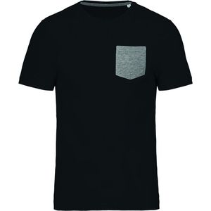 Biologisch T-shirt met borstzakje Kariban Zwart/Heather Grijs - L