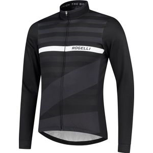 Rogelli Stripe Fietsshirt Lange Mouw - Wielershirt Heren - Zwart/Grijs/Wit - Maat L