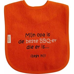 Oranje slab met ""Mijn opa is de beste bbq-er die er is... (zegt hij)