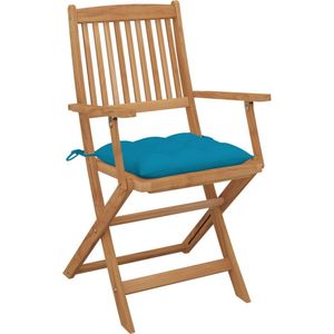 vidaXL Tuinstoelen 4 st inklapbaar met kussens Tuinstoelen - Acacia Hout - Vouwwagen Stoel - Buitensteun - Lounge Stoel - Terras Meubels - Blauw