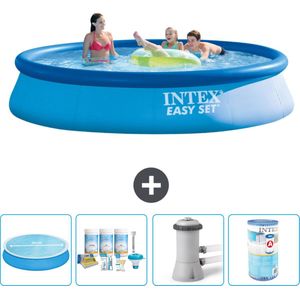 Intex Rond Opblaasbaar Easy Set Zwembad - 396 x 84 cm - Blauw - Inclusief Solarzeil - Onderhoudspakket - Zwembadfilterpomp - Filter