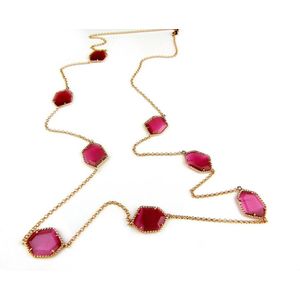 Zilveren halsketting halssnoer collier roos goud verguld Model Hexagon gezet met roze stenen