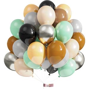 Luna Balunas 50 Stuks Gekleurde Latex Ballonnen Retro Jongens Mannen Groen Bruin Zilver - Game - Helium geschikt