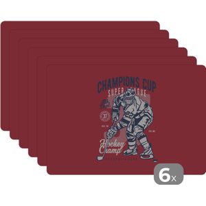 Placemat - Placemats kunststof - IJshockey schaatsen - Sport - Vintage - 45x30 cm - 6 stuks - Hittebestendig - Anti-Slip - Onderlegger - Afneembaar