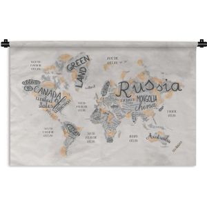Wandkleed Trendy wereldkaarten - Getekende wereldkaart in verschillende handschriften Wandkleed katoen 120x80 cm - Wandtapijt met foto