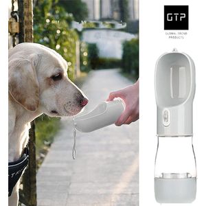 GTP - Honden Waterfles 458ml - 2 in 1 - Voeropslag 200ml - Draagbare Honden Drinkfles - Lekvrije Waterfles - Honden Voerbak - Honden Bidon - Voor Onderweg - Polsband - Grijs