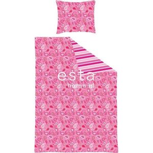 ESTAhome eenpersoons dekbedset paisley fuchsia roze - 140 x 200/220 cm & 60 x 70 cm - 155705