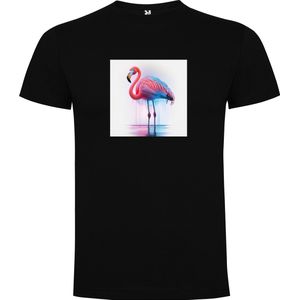 Zwart T-Shirt met “ Kleurrijke Flamingo“ Print Full Color maat 152 11/12 jaar