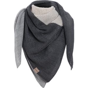 Knit Factory Lacey Sjaal Dames - Vierkante sjaal - Wollen sjaal - Dames sjaal - Blok motief - Solid Grey - Antraciet/beige/lichtgrijs - 120x120 cm