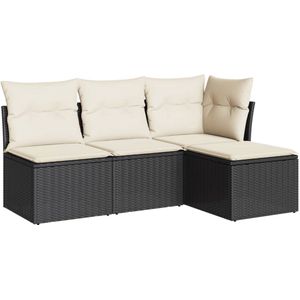 vidaXL Loungeset - Loungesets - Tuinset - Tuinbank - 4-delige Loungeset met kussens poly rattan zwart