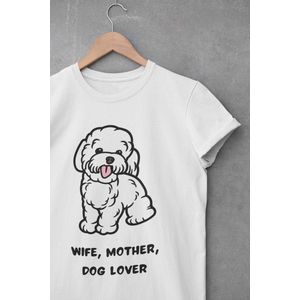 Shirt - Wife mother dog lover - Wurban Wear | Grappig shirt | Leuk cadeau | Unisex tshirt | Honden | Puppy | Hondenmand | Bench | Hondenvoer | Wit