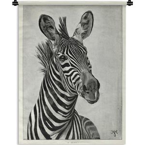 Wandkleed Zwart wit illustratie - Een zwart-wit illustratie van een zebra Wandkleed katoen 90x120 cm - Wandtapijt met foto
