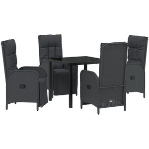 vidaXL - 5 - Delige - Tuin - Eetset - met - Kussens - Zwart - Poly - Rattan