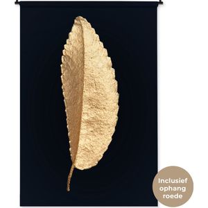Wandkleed Golden leaves staand - Gouden blad tegen een zwarte achtergrond Wandkleed katoen 120x180 cm - Wandtapijt met foto XXL / Groot formaat!