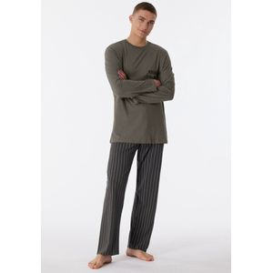 SCHIESSER Comfort Nightwear pyjamaset - heren pyjama lang biologisch katoen gestreept taupe - Maat: L