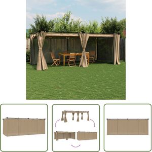The Living Store Prieel met gordijnen 6x3 m staal taupe - Tuinpaviljoen - Tuingereedschap - Buitenspeelgoed - Lounge Set - Parasol
