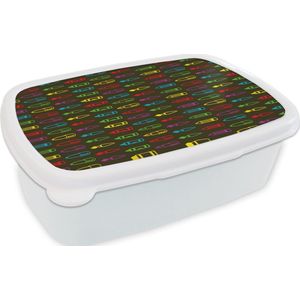 Broodtrommel Wit - Lunchbox - Brooddoos - Potloden - Patronen - Stift - Regenboog - 18x12x6 cm - Volwassenen