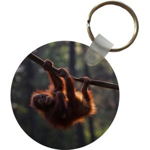 Sleutelhanger - Jonge orang-oetan hangend aan tak - Plastic - Rond - Uitdeelcadeautjes