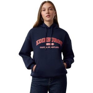 Trendyol Grijs Gebreid Oversize/Brede Fleece-Sweatshirt Met Stadsprint En Capuchon Twoaw24Sw00438