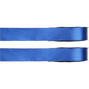 2x Hobby/decoratie blauwe satijnen sierlinten 1 cm/10 mm x 25 meter - Cadeaulint satijnlint/ribbon - Striklint linten blauw