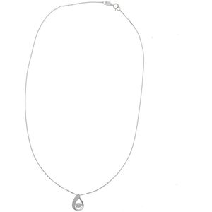 Behave Ketting - minimalistisch - met druppel hanger - zilver kleur - dames - stainless steel - steentjes - 40 cm