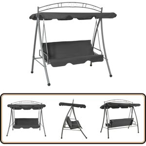 vidaXL Schommelbank - Buiten - Verstelbare Luifel - Staal Schommelbank - Tuinset - Buitenschrijnwerk - Lounge Set - Loungebank