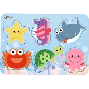 CLASSIC WORLD Puzzelblokken Puzzel voor kinderen Zeedieren Match Leren Kleurvormen 6 el.
