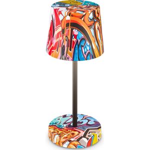 BRILONER Boja - Oplaadbare Tafellamp - snoerloze lamp - met touch dimbaar - voor buiten en binnen - Ø10,5 x 26 cm - graffiti motief