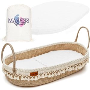 Aankleedmat babyluiermand met reismat en schuimstofmatras - waterafstotende overtrek - katoenen touw - BEIGE verschoonmand