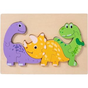 Houten dieren puzzel - Dinosaurus - 9 stukjes - Vanaf 2 jaar - Kinderpuzzel - Educatief montessori speelgoed - Grapat en Grimms style