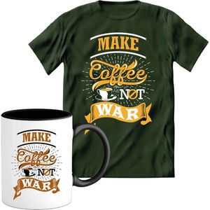 T-Shirtknaller T-Shirt met Koffiemok | Make Coffee Not War - Koffie Kleding | Heren / Dames Shirt met Mok Cadeau | Kleur groen | Maat S