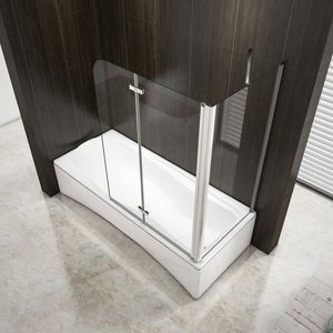120x80x140cm Badscherm Badwanden Badwand 2 panelen vouwbaar met vast zijwand,6mm NANO helder ESG-veiligheidsglas,profiel van glanzend chroom