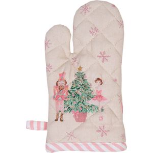 Clayre & Eef Kind Ovenwant 12x21 cm Beige Roze Katoen Notenkraker Ovenhandschoen