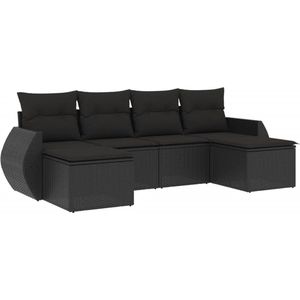 vidaXL - 6-delige - Loungeset - met - kussens - poly - rattan - zwart